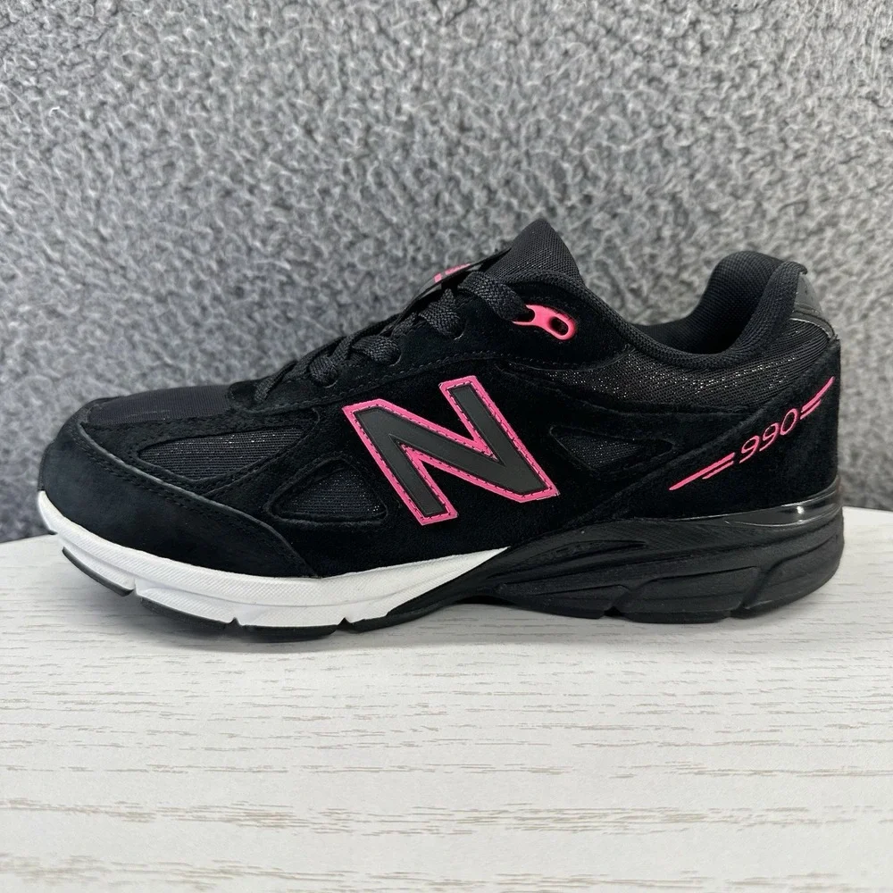 New Balance 990v4 Boys Size 6.5 Black Pink Running Sneakers KJ990RBG